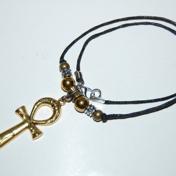Ankh Cross Necklace,Ankh Necklace,Golden Ankh Cross Cord Necklace - Picture 3 of 3